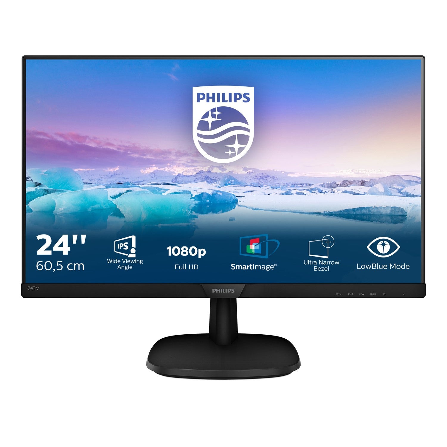 Philips 243V5Q – 24” Full HD LED Monitor, 1920x1080, VGA, HDMI, DisplayPort – Refurbished Good Condition Monitor Philips