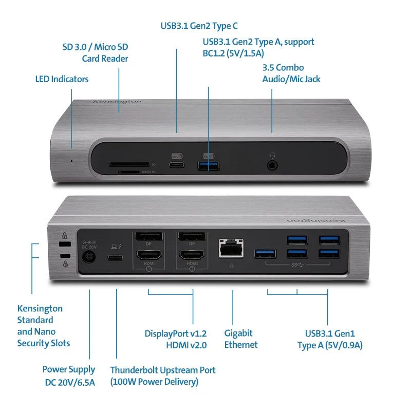 Kensington SD5600T Thunderbolt 3 and USB-C Docking Station – Dual 4K Display Support | Refurbished Excellent Condition Peripheral kensington