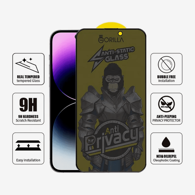 Atom Gorilla Anti-Static Privacy Glass Screen Protector for iPhone 15 Pro Screen Protector Atom   