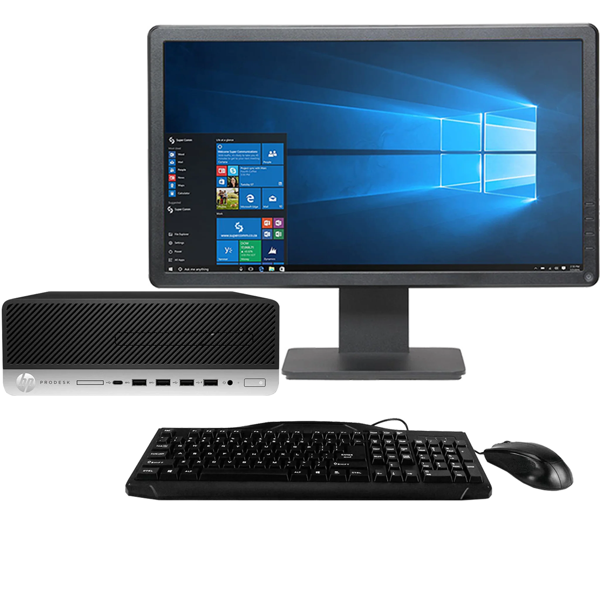 Complete Windows 11 Office Setup - HP ELITEDESK 800 G5 SFF, i5-9500, 2x 22" Monitors, Wired Keyboard and Mouse - Refurbished Excellent Condition Desktop HP   