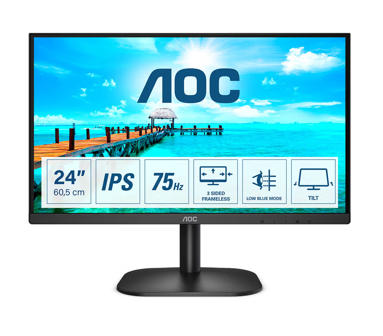 AOC 24B2XH – Business and Everyday 23.8 Inch Full HD IPS Monitor, 1920 × 1080, HDMI and VGA – Refurbished Excellent Condition